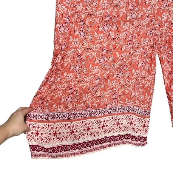 BeachLunchLounge Louisa Peach Boho Floral Tassel Tie Neck Blouse - Picture 10 of 12